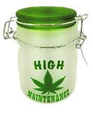 Medium Glass Stash Jar With Air Tight Closure Clamp - Various Designs - (1 Count)