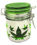 Medium Glass Stash Jar With Air Tight Closure Clamp - Various Designs - (1 Count)