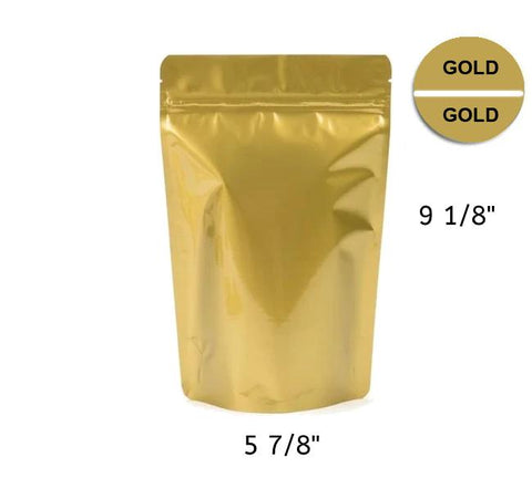 Mylar Bag Gold Metallized Opaque Zipper Pouch - 1 Ounce (100, 500 or 1,000 Count)