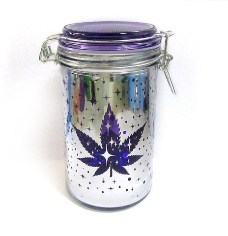 XL Glass Stash Jar With Air Tight Closure Clamp - Various Designs - (1 Count)