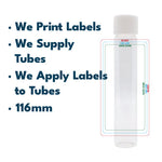 116mm Glass Tube, Printed Sticker, and Application of Sticker Clear or Matte Black Glass Blunt Tube w/ Plastic Black Child Resistant Cap-Custom Print Stickers