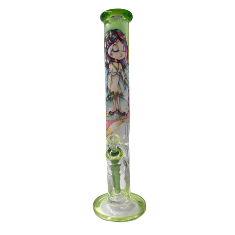 16" Influenced Brandz Straight Bong Designed By Artist Linda Biggs - (1 Count)-Hand Glass, Rigs, & Bubblers