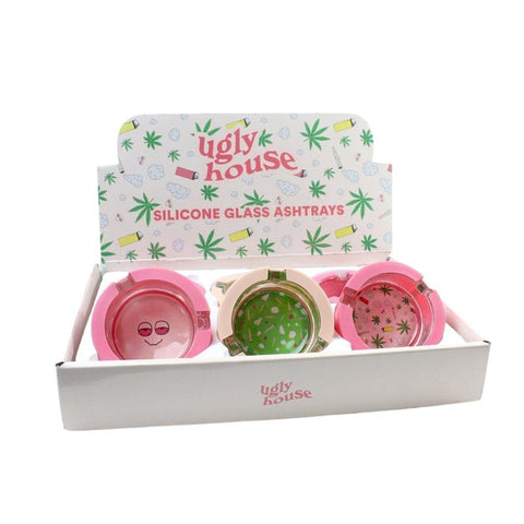 3" Ugly House Ashtray Silicone & Glass - Pot Pattern - (6 Count Display)-Rolling Trays and Accessories