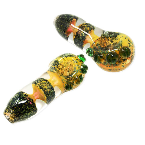 3.5" Heavy Double Cut Dotted Glass Hand Pipe - Design May Vary - (1 Count)-Hand Glass, Rigs, & Bubblers