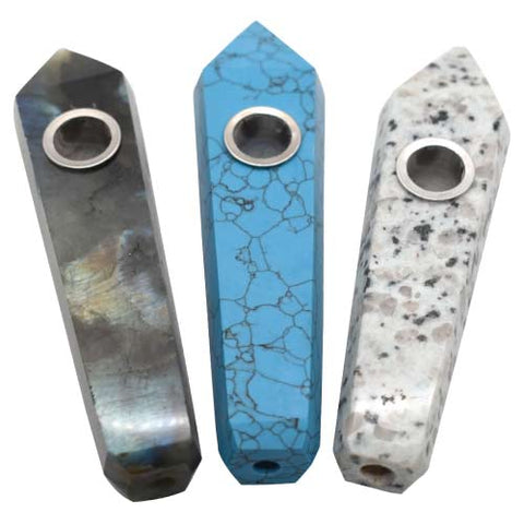 4" Crystal Healing Pipes With Metal Screen - Color May Vary - (1, 5, or 10 Count)-Hand Glass, Rigs, & Bubblers