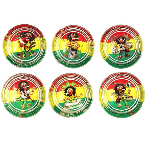 4" Glass Fashion Ashtray - Rasta Man #1 - (6 Count Display)-Rolling Trays and Accessories