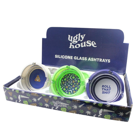 4" Ugly House Ashtray Silicone & Glass - Roll That Shit - (6 Count Display)-Rolling Trays and Accessories