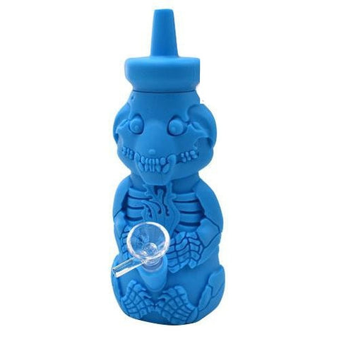 8" Silicone Honey Bear Skull Waterpipe - Color May Vary - (1 OR 3 Count)-Silicone Hand Pipe