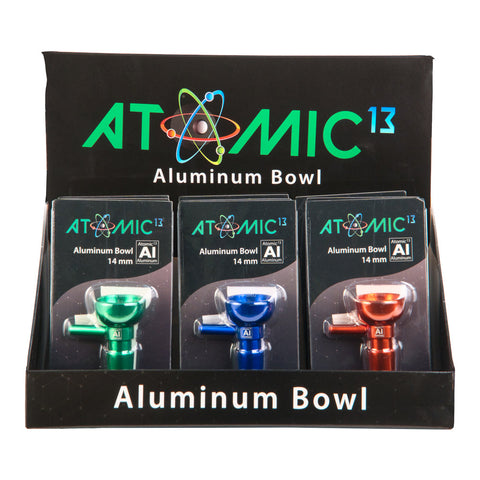 Atomic 13 14mm Aluminum Replacement Male Bowl - Colors May Vary - (12 Count Display)-Hand Glass, Rigs, & Bubblers