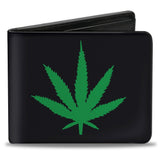 Bi-Fold Wallet - Marijuana Leaf Repeat Pattern Black and Green-Novelty, Hats & Clothing