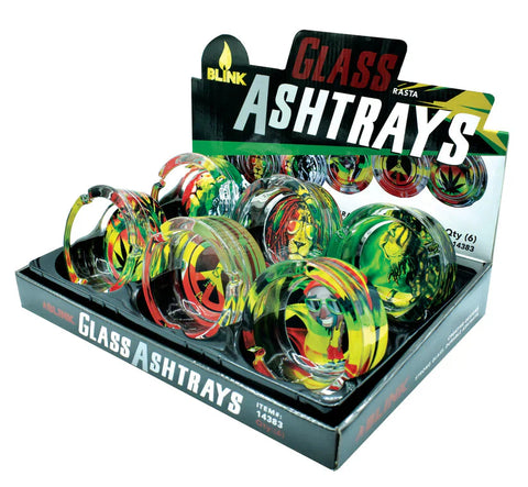 Blink Glass Ashtrays - Rasta #2 - (6 Count Display)-Rolling Trays and Accessories