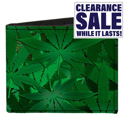 Canvas Bi-Fold Wallet - Marijuana Leaves Stacked-Novelty, Hats & Clothing