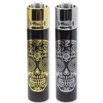 Clipper Full Metal Black With Skull Design - Includes Case - (12 Count)-Lighters and Torches