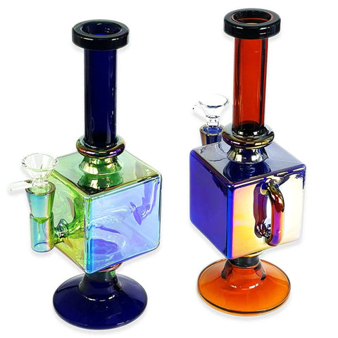 Color Glass Square Bowl Hand Pipe - Design May Vary - (1 Count)-Hand Glass, Rigs, & Bubblers