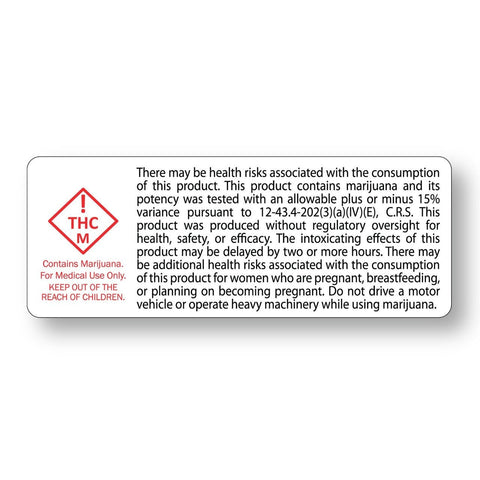 Colorado "THC" "Contains M* Keep Away From Children" 1" x 3" Inch 1000 Count-Prescription Labels & State Compliant Labels