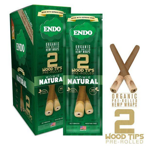 ENDO Organic Hemp Wrap Pre Rolled With Wood Tips 2 Per Pouch - Various Flavors - (15 Count Display)-Papers and Cones