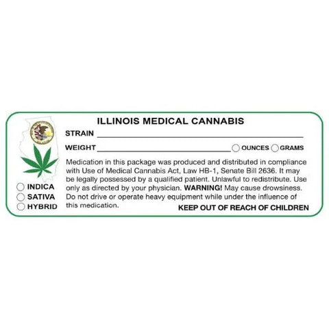 Illinois "Canna Strain & Weight Label" 1" x 3" Inch 1000 Count-Prescription Labels & State Compliant Labels