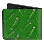 Licensed Bi-Fold Wallet - Rick and Morty Pickle Rick Pose Scattered Greens-Novelty, Hats & Clothing