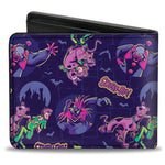 Licensed Bi-Fold Wallet - SCOOBY-DOO and Shaggy with Ghost Clown Poses Scattered Purples-Novelty, Hats & Clothing