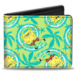 Licensed Bi-Fold Wallet - SpongeBob SquarePants Wavy Noodle Arm Pose Tropical Tie Dye-Novelty, Hats & Clothing