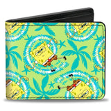 Licensed Bi-Fold Wallet - SpongeBob SquarePants Wavy Noodle Arm Pose Tropical Tie Dye-Novelty, Hats & Clothing