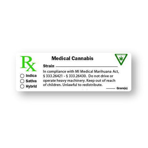 Michigan Medical Canna Strain & Gram Label 1" x 3" Inch 1000 Count-Prescription Labels & State Compliant Labels