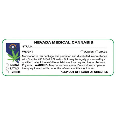 Nevada "Canna Strain & Weight Label" 1" x 3" Inch 1000 Count-Prescription Labels & State Compliant Labels