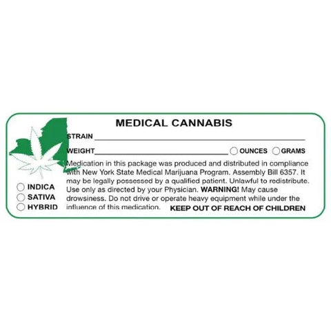 New York "Canna Strain & Weight Label" 1" x 3" Inch 1000 Count-Prescription Labels & State Compliant Labels
