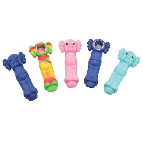 4.5" Silicone Bear Covering Eyes Hand Pipe - Color May Vary - (1 Count)