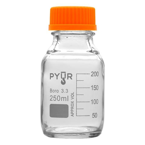 Pyur 250ml Glass Concentrate Beaker Reagent Media Storage Bottle GL45 Screw Cap - (1 Count)-Hydroponics