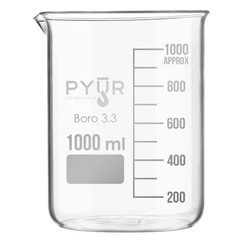 Pyur Glass Concentrate Beaker Low Form with Spout and Graduations - 1000ml - (1 Count)-Hydroponics