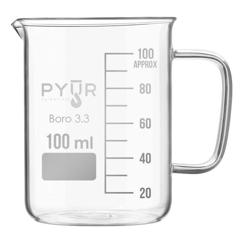 Pyur Glass Concentrate Beaker Low Form with Spout and Graduations with Handle - 100ml - (1 Count)-Hydroponics