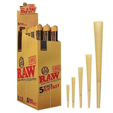 RAW Authentic 5 Stage Rawket 15 Packs 5 Cones Per Pack 75 Cones Per Box-Papers and Cones