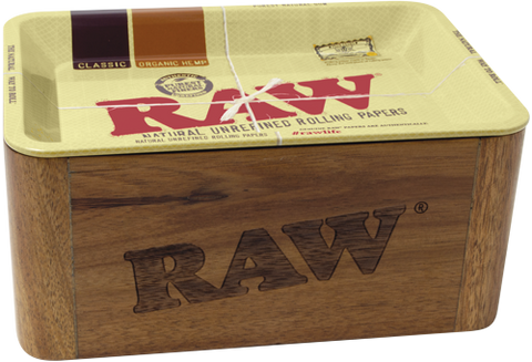 RAW Authentic Cache Mini Box - Wooden Stash Box With Tray (1 Count)-Rolling Trays and Accessories