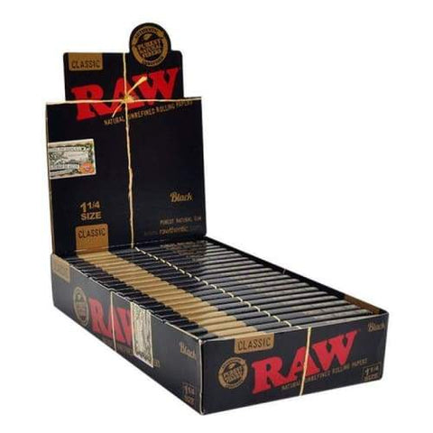 RAW Authentic Classic 1 1/4 Black (24 Count Per Display)-Papers and Cones