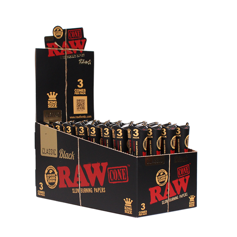 RAW Authentic Classic Black 1 1/4 Cones - 6 Per Pack - (32 Packs Per Display)-Papers and Cones