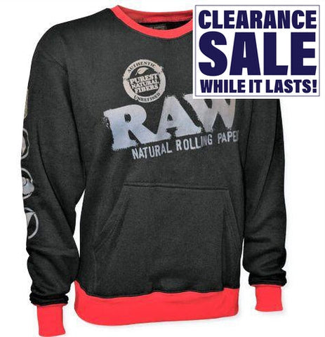 RAW Authentic Crewneck Sweatshirt - Black & Red - Various Sizes - (1 Count or 3 Count)-Novelty, Hats & Clothing