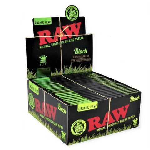 RAW Authentic Organic Hemp Black King Size Slim Rolling Papers (50 Count Per Display)-Papers and Cones