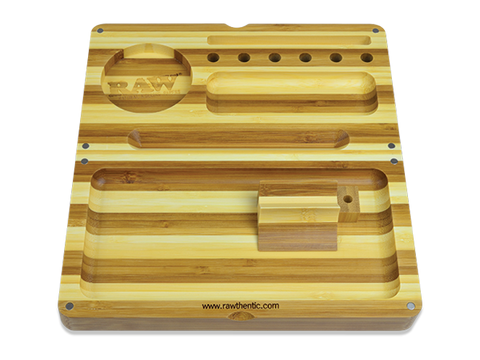 RAW Authentic Striped Bamboo Backflip Wood Rolling Tray - (1 Count)-Rolling Trays and Accessories