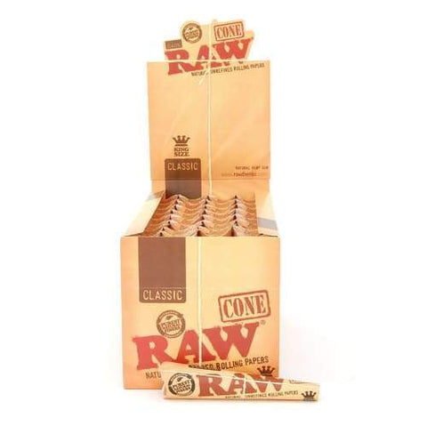 RAW Authentic Unrefined Cone King Size 32Pack/3Count Classic - (1 Display)-Papers and Cones