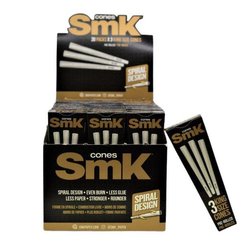 SMK King Size Spiral Design Cones - 3 Cones Per Pack - (30 Count Display)-Papers and Cones