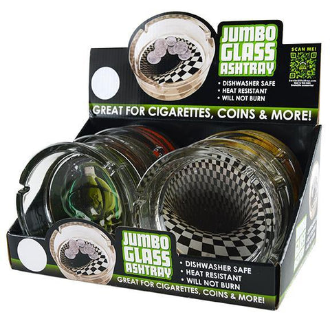 Smokezilla Jumbo Glass Round Ashtray - 022175 - (6 Count Display)-Rolling Trays and Accessories