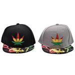 Snap Back Flat Bill - Rasta Leaf & Fume Cap - (1CT, 3CT OR 6 Count)-Novelty, Hats & Clothing