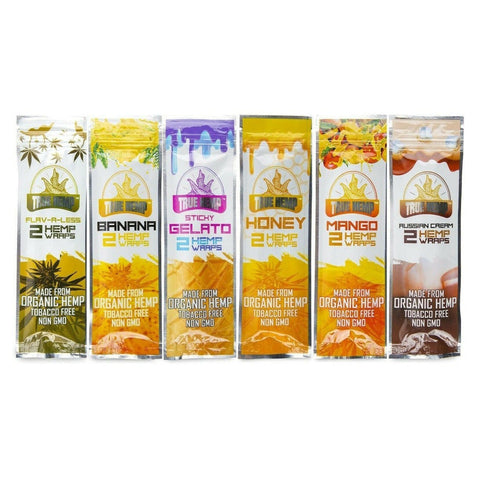 True Hemp Various Flavors 25 Packs Per Box 2 Wraps Per Pack - (5 Displays Of All Flavors)-Papers and Cones