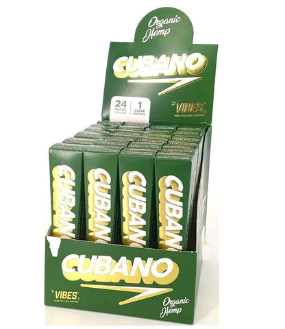 Vibes Cubano Organic Hemp Cones King Size - (24 Packs Per Box-1 Cone Per pack)