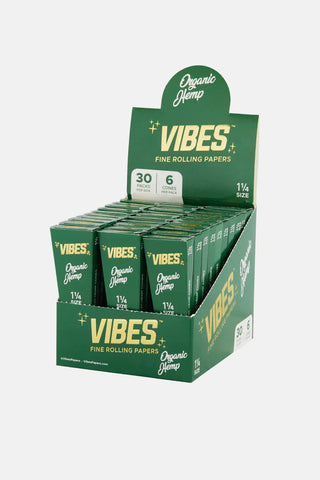 Vibes Organic Hemp Cones 1 1/4 Size (30 Packs Per Box-6 Cones Per pack)