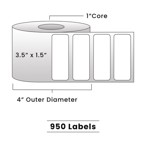 Zebra Direct Thermal Labels - 3.5" x 1.5" - 1" Core / 4" Outer Diameter - (950 Labels Per Roll)-Stock Labels-BeastBranding