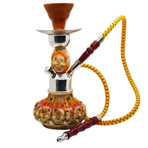 10” Brown Multi Flaming Skull Acrylic Resin Hookah  - (1 Count)