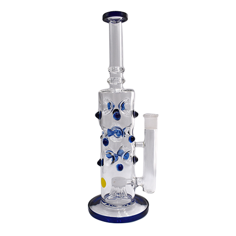 14" Straight Glass Water Pipe with Percolator and Artistic Blue Accents