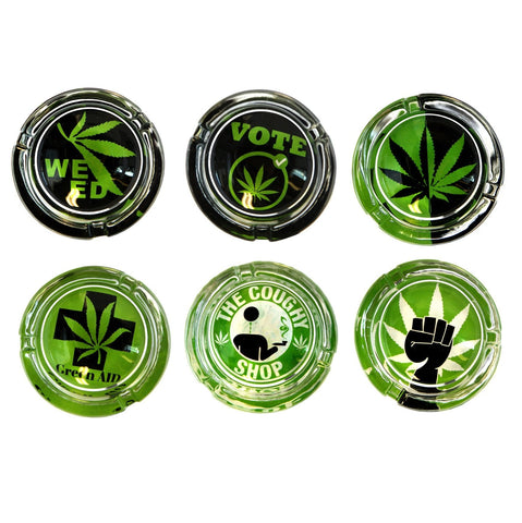 4" Glass Fashion Ashtray - Green - (6 Count Display)
